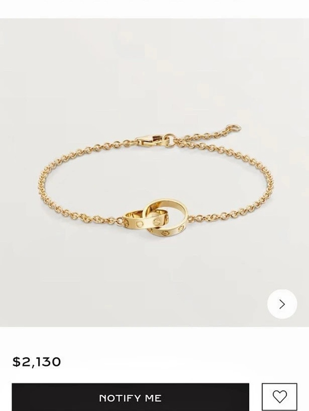 Cartier Love Bracelet, on Chain 18K Yellow Gold Bracelet